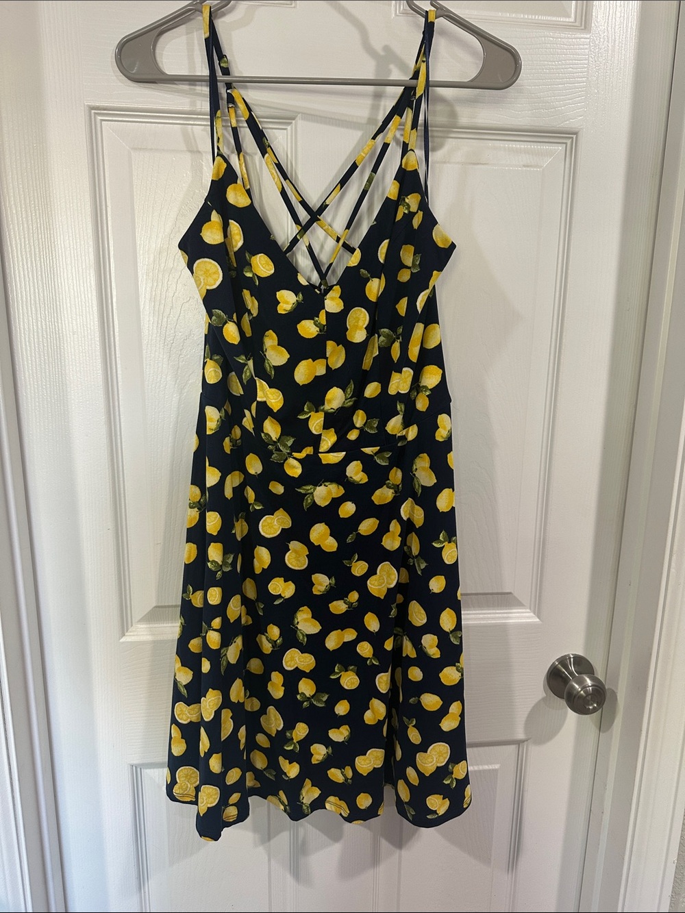 5 for $40.
nine britton Navy Mini Dress with Yellow Lemon Print